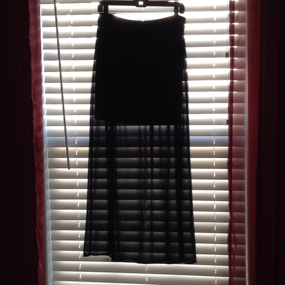 Sexy black maxi skirt with sheer overlay